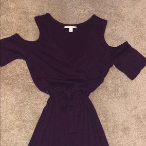 Open shoulder sweater dress